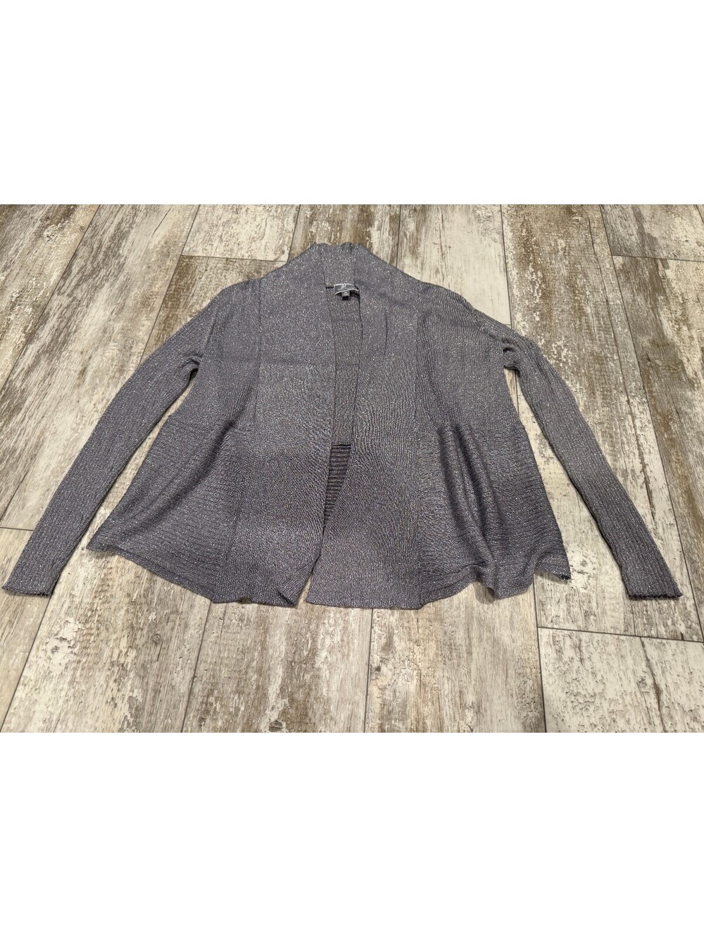 JM Collection Petite PL Metallic Gray Open Cardigan Sparkle